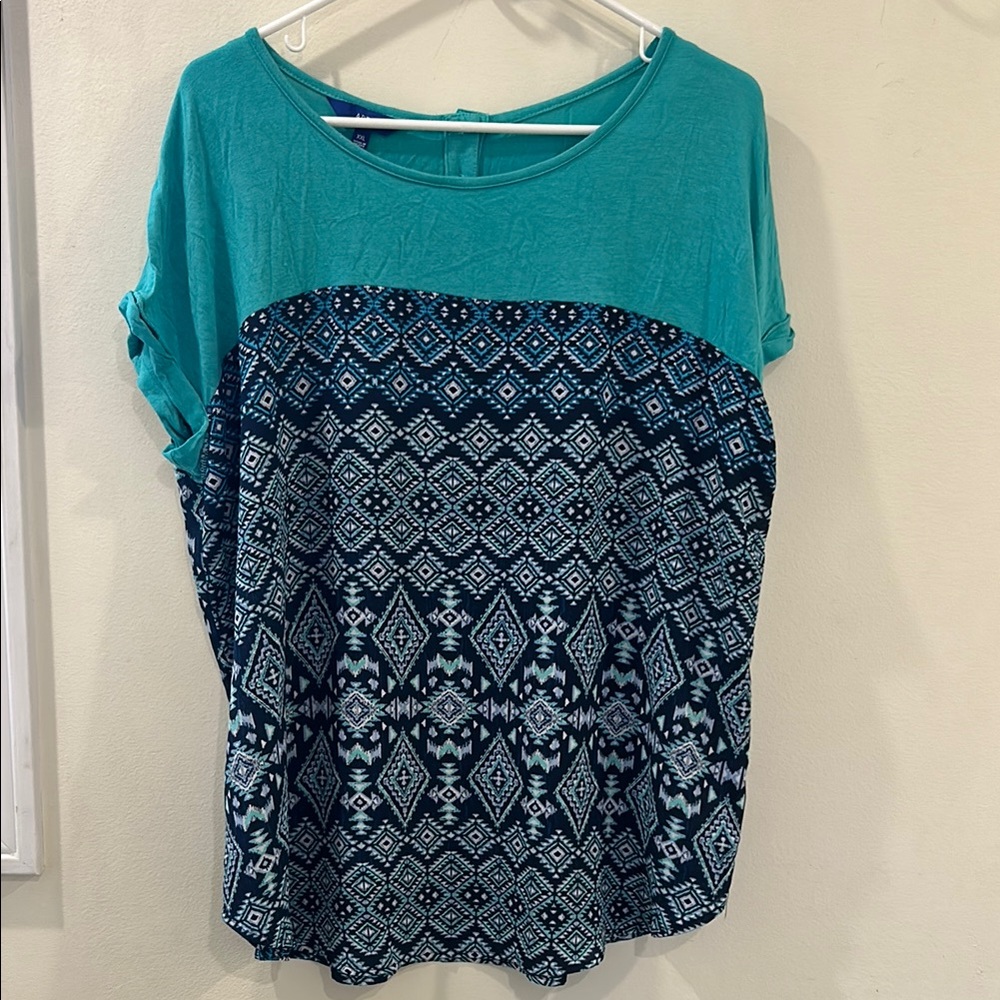 Apt 9, Teal and Navy Patterned Women's Top XXL